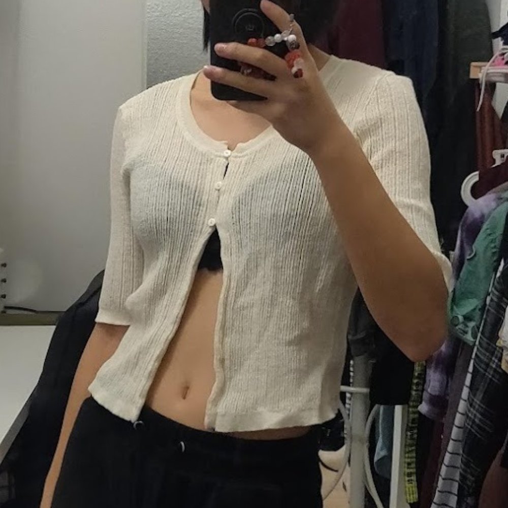 Peter Nygard Cream Sheer Cardigan, Size L